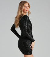 Twinkle In Sequin Long Sleeve Wrap Dress